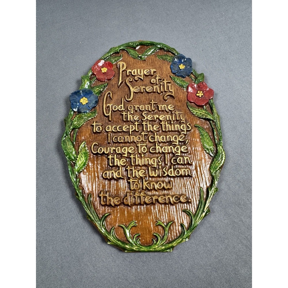 Vtg Chalkware 'Prayer of Serenity' Wall Mount Plaque‎ Painted